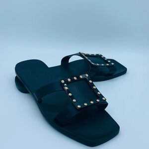 Stylish Black Sandals with Gold Studs
